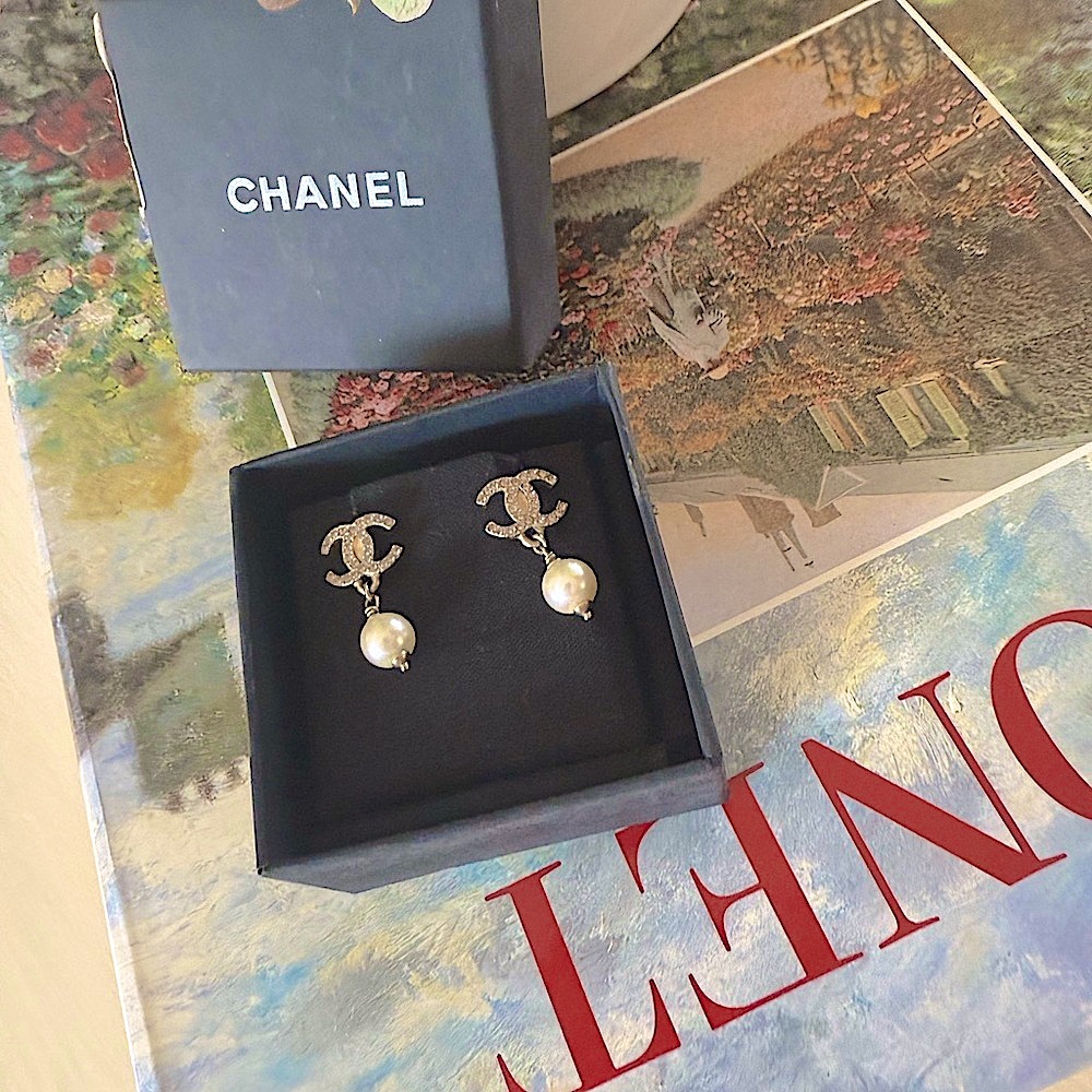 Chanel CC Crystal Pearl Earrings